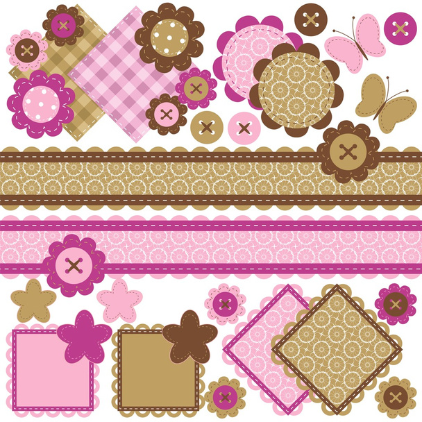 Scrapbook objects with lace on white background - Vector, imagen