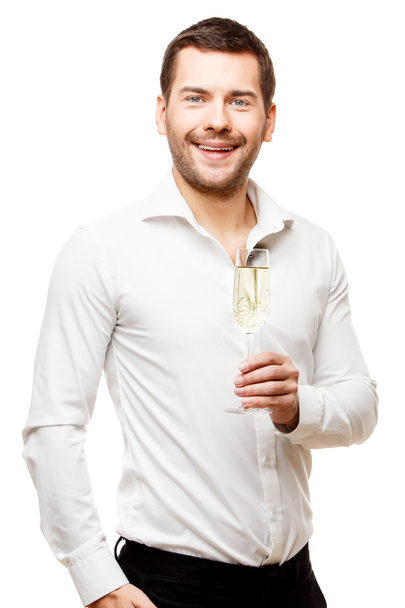 Young man carries glass of champaign - Foto, Imagen