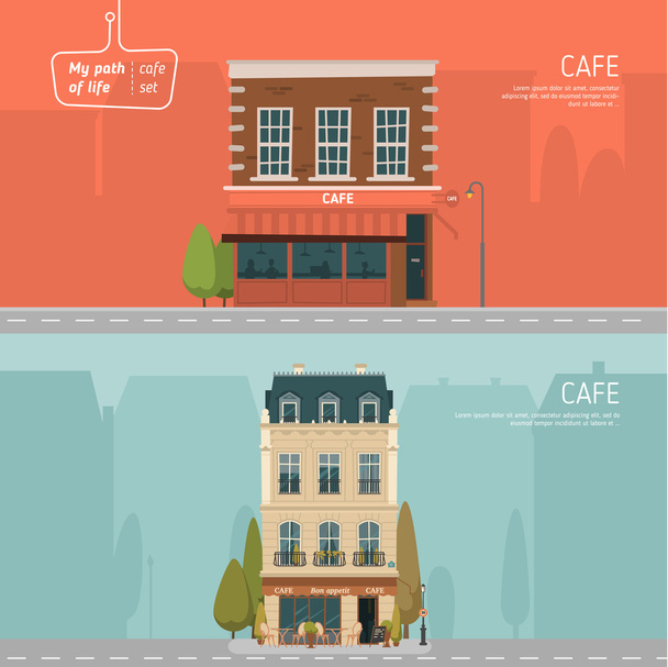Cafe buildings on background - Vector, Image