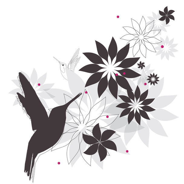 Kolibri und Blumen - Vektor, Bild