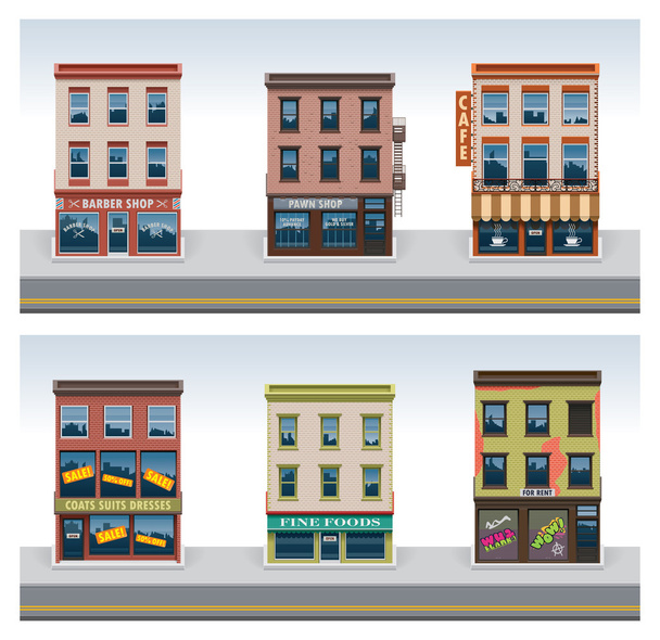 Conjunto de ícones de edifícios da cidade vetorial
 - Vetor, Imagem