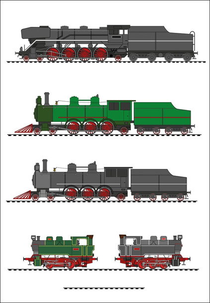蒸気機関車セット - ベクター画像