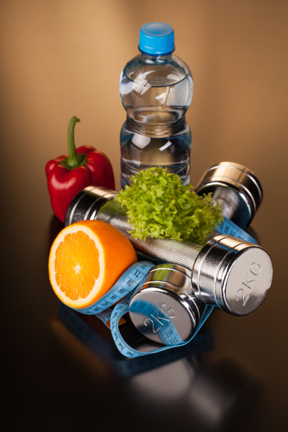 fitness vybavení a zdravé potraviny  - Fotografie, Obrázek
