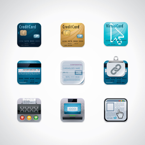 Credit card square icon set - Vector, Image