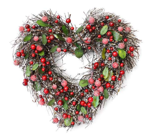 Heart shaped Christmas garland on white background - Photo, Image