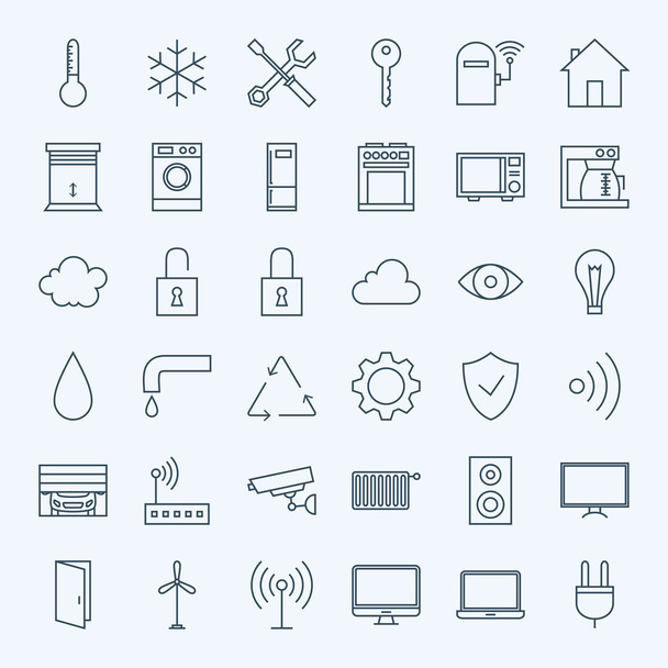 Line Home Technology Icons Set - Vector, Image
