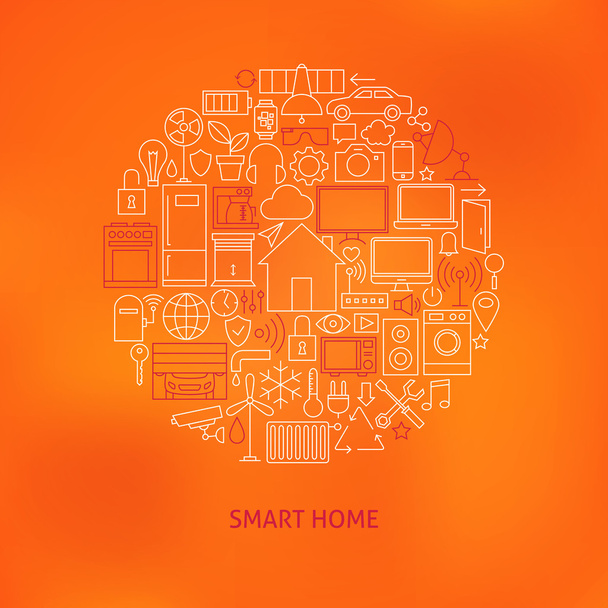Koncepcja koło zestaw ikon cienkich linii Smart Home - Wektor, obraz