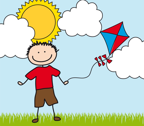 図面の凧を持つ少年 - ベクター画像