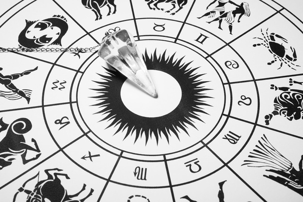 Crystal pendulum with zodiac wheel - Photo, Image