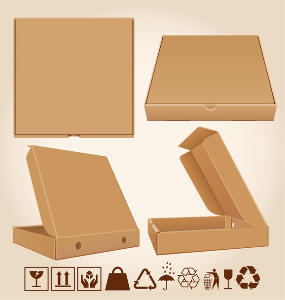 Τέσσερις πίτσα κουτί σε διαφορετικές θέσεις - Διάνυσμα, εικόνα
