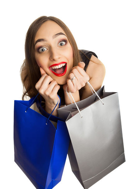 Surprised model with shopping bags - Foto, Imagem