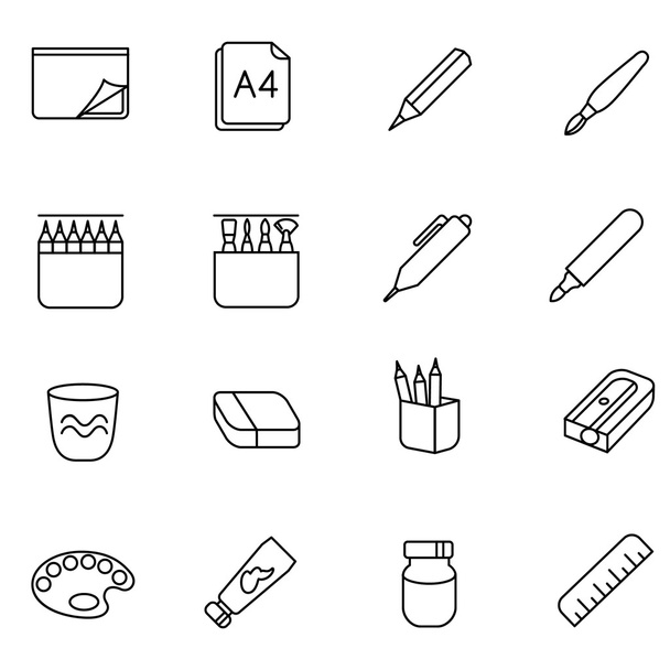 Spullen voor kunst als lijn pictogrammen - Vector, afbeelding
