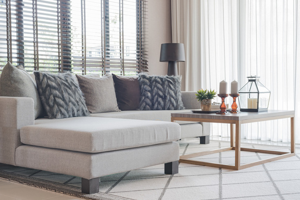 modern living room with modern grey sofa and wooden table - Φωτογραφία, εικόνα