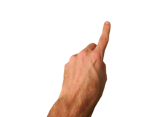 mano con símbolo sobre fondo blanco
 - Foto, Imagen