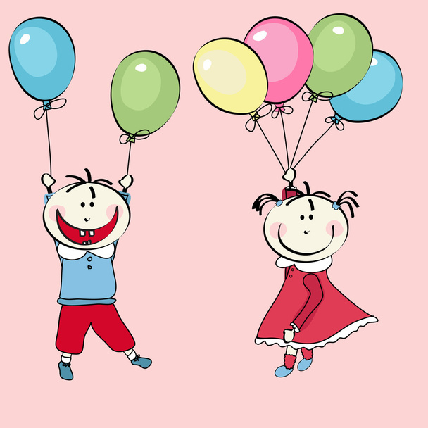 Felice bambino e bambina che vola con i palloncini
 - Vettoriali, immagini