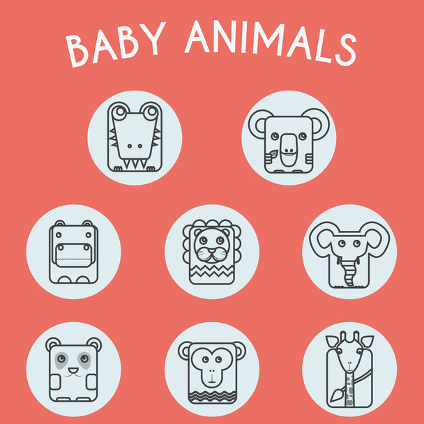 Wild Baby Animals Icons Set - Διάνυσμα, εικόνα