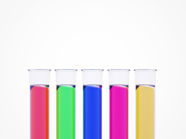 kleurrijke reageerbuisjes geïsoleerd op een witte achtergrond - Foto, afbeelding