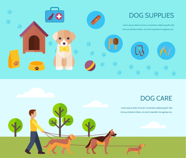 Dog 2 flat horizontal banners composition - Vector, Image