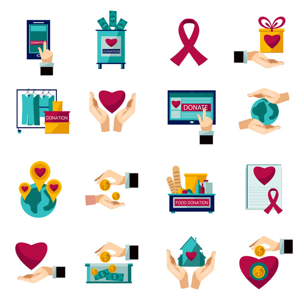 Conjunto de iconos planos de donación de caridad
 - Vector, imagen