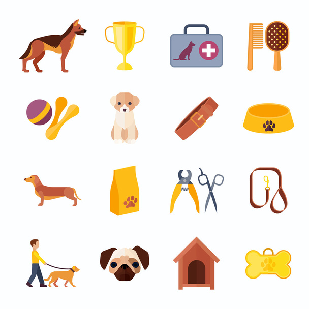 Zwierzęta domowe psa zestaw ikon płaski - Wektor, obraz