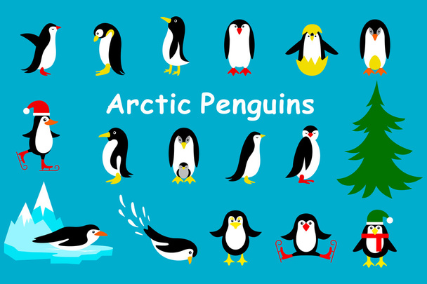 Aranyos karácsonyi karakter - készlet pingvin. Vektoros illusztráció - Vektor, kép