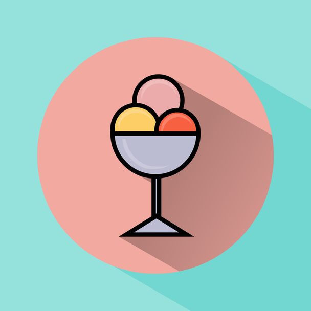 Ice cream scoops in bowl flat icon - Vector, Image