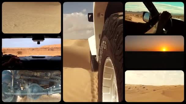 Off-road auto rijden in de sahara woestijn montage. - Video