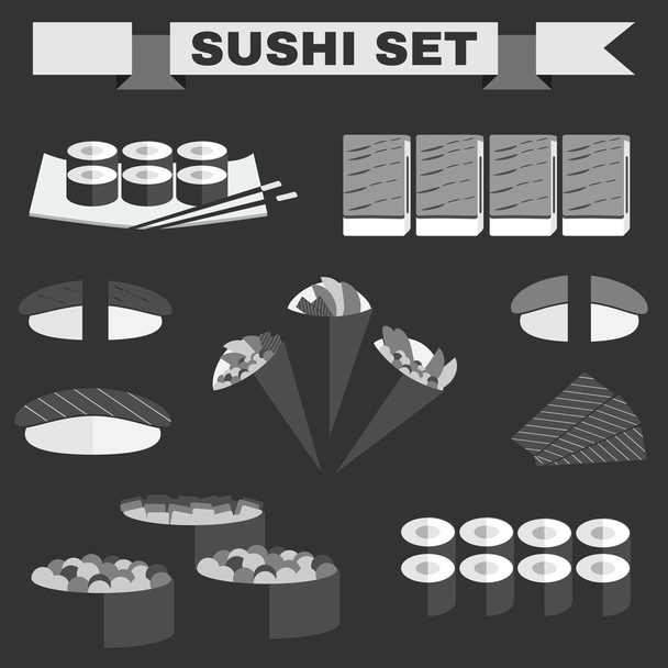 Big black and white icon set of sushi - Vector, afbeelding
