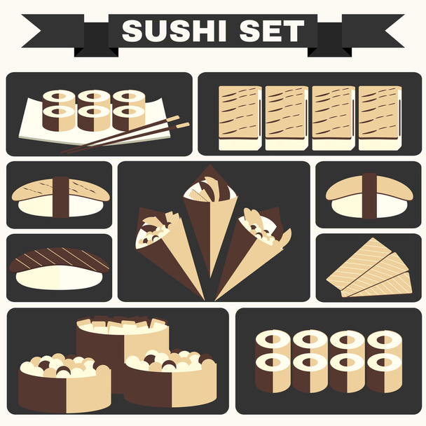 Big colorful icon set of sushi - Vektor, kép