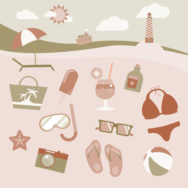 Colorful beach equipment icon set. - Vector, Image
