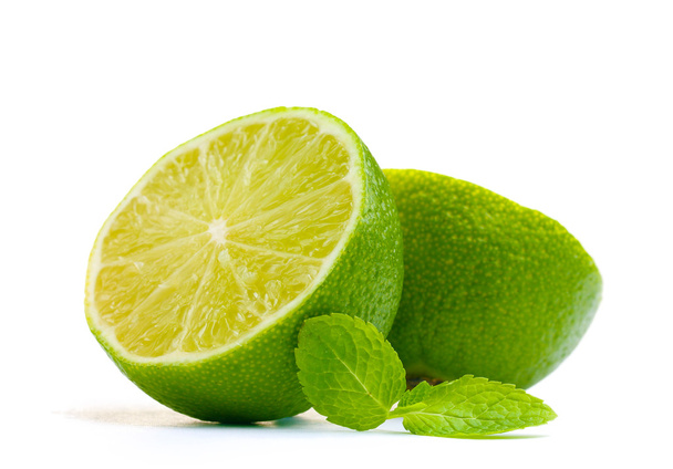 Fresh lime with mint isolated on white - Foto, immagini
