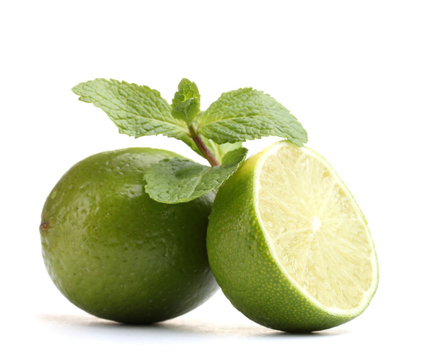 Fresh lime with mint isolated on white - Foto, Imagem