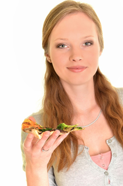 Girl eating pizza isolated on white - Foto, Imagen