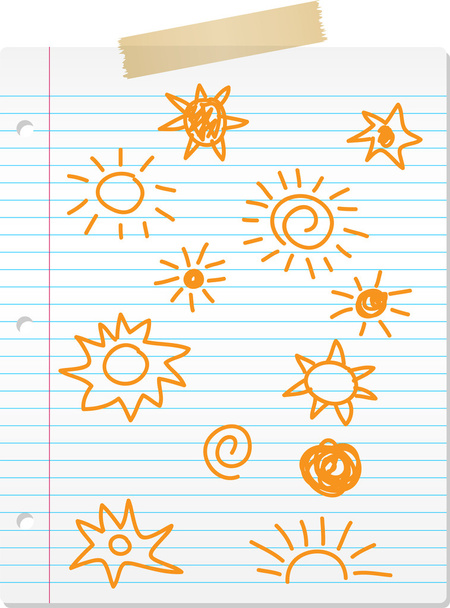 Kézzel rajzolt nap doodles bélelt papír - Fotó, kép