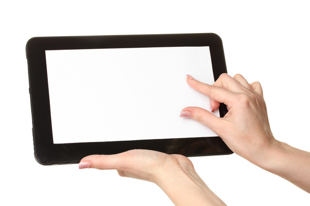 Woman hands holding a tablet isolated on white - Foto, immagini