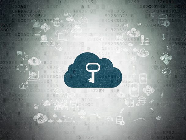 Cloud-Netzwerkkonzept: Cloud mit Schlüssel auf digitalem Papierhintergrund - Foto, Bild