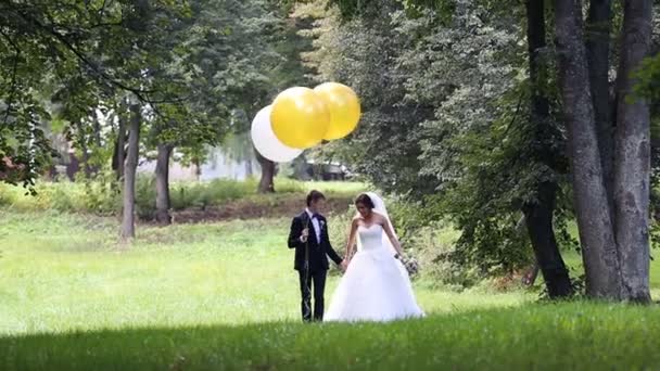 Newlyweds holding balls of white and yellow - Footage, Video
