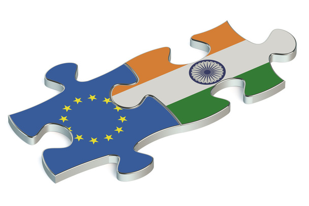 India and EU puzzles from flags - Foto, Imagen