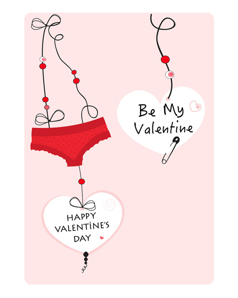 Hanging hearts and underwear panties valentine day greeting card vector background - Vektor, Bild
