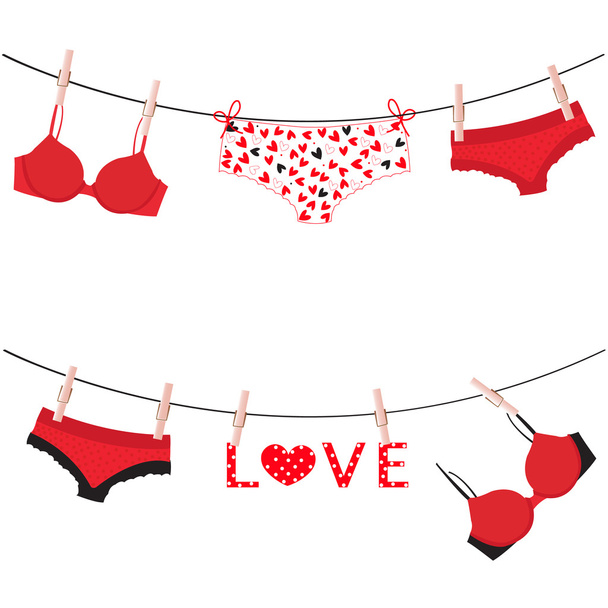 Lencería colgante, bragas ropa interior amor día de San Valentín tarjeta vector
 - Vector, Imagen