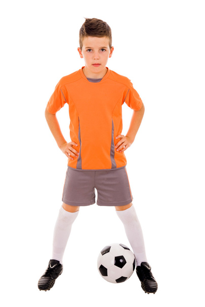 Boy with soccer ball. Isolated on white - Zdjęcie, obraz