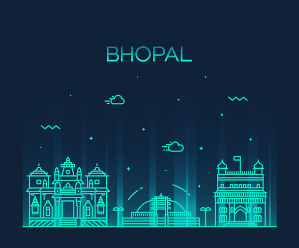 Bhopal manzarası vektör çizim doğrusal stili - Vektör, Görsel