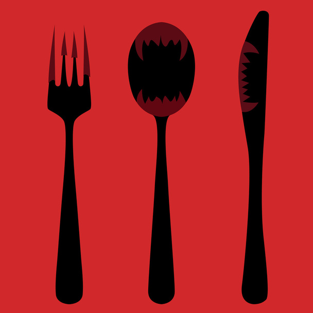 Knife, fork and spoon - Vector, Image