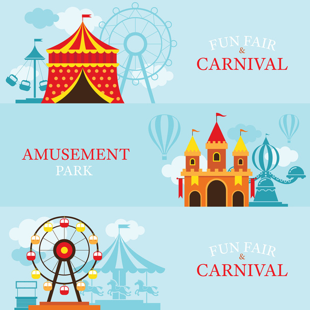 Amusement Park, Carnival, Fun Fair, Banner - Vector, Image
