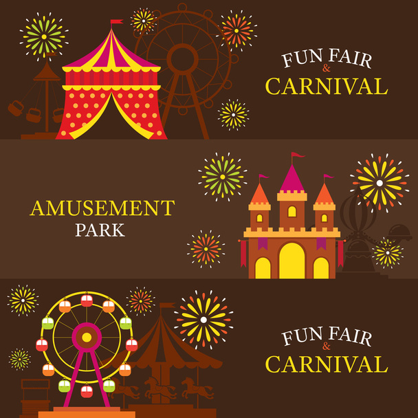 Vidámpark, karnevál, vidámpark, Banner - Vektor, kép