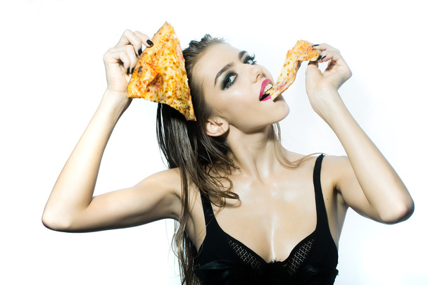 Young girl with pizza - Foto, Imagem
