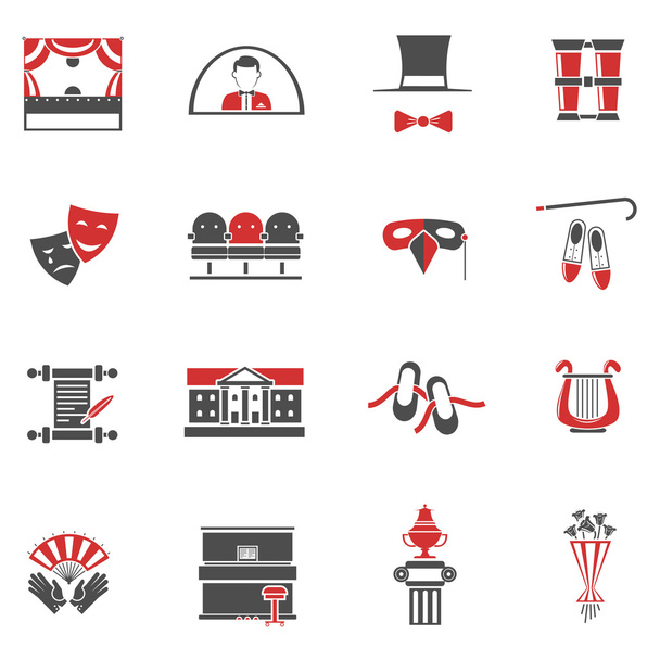 Theatre Red Black Icons Set - Vector, Image