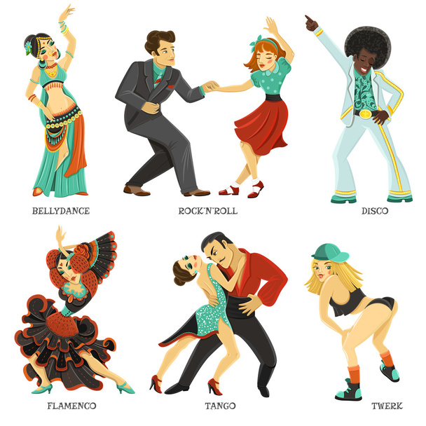 Популярные танцы родной плоский иконы Set - Вектор,изображение