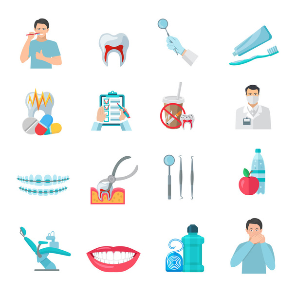 Flat Color Teeth Icons Set - Vector, Image
