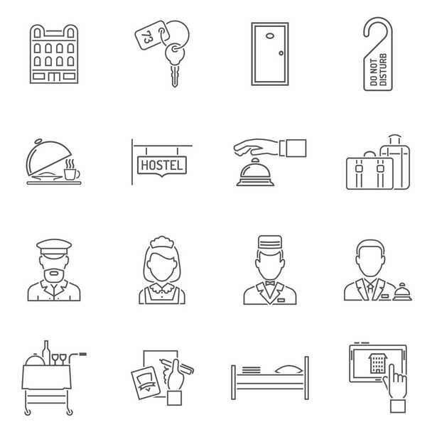 Conjunto de línea de iconos del hotel
 - Vector, Imagen
